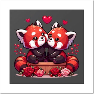 Valentines day kawaii red pandas in love I Posters and Art